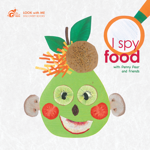 I Spy Food book. Peer through the magnifying glass with your child to identify the five food groups as they grow, ripen, graze, forage and are harvested with our food friends Penny Pear, Casper Carrot, Annie Apple, Eric Egg, Chester Cheese and Betty Bread. 