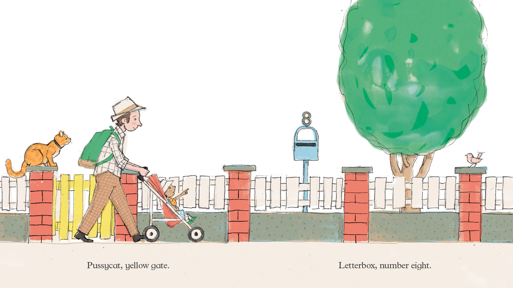 Let's Go Strolling book spread. A delightful story with simple rhythm which centres on a family spending the day together out and about.