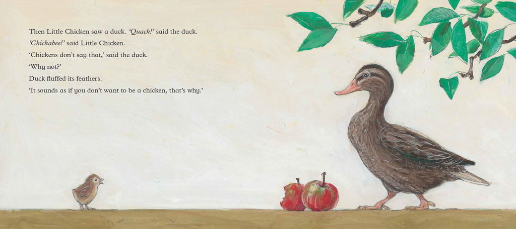 Little Chicken Chickabee book spread. Finally, the day has arrived! Four beautiful eggs hatch and four delightfully fluffy chickens emerge. One little chicken quickly realises she’s different, but she is not sure why. In a quest to find answers, and hopefully a friend, she sets off to explore the farm.
