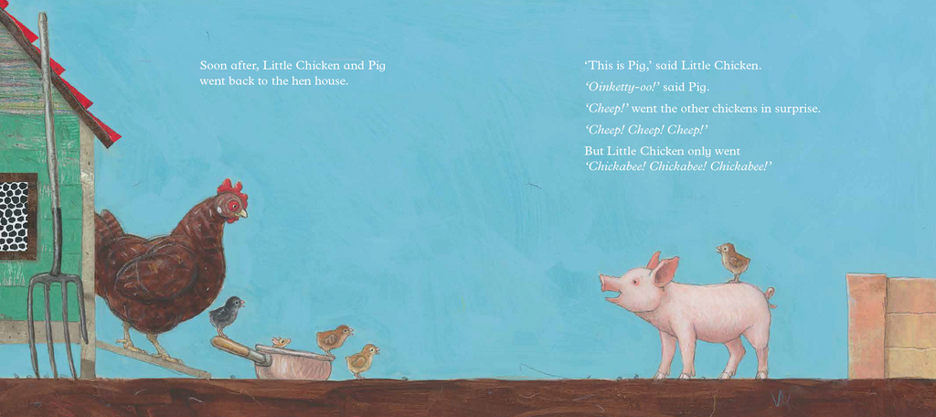 Little Chicken Chickabee book spread. Finally, the day has arrived! Four beautiful eggs hatch and four delightfully fluffy chickens emerge. One little chicken quickly realises she’s different, but she is not sure why. In a quest to find answers, and hopefully a friend, she sets off to explore the farm.