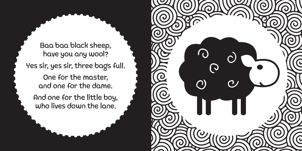 Board book, a take anywhere black & white Sing with Me nursery rhyme buggy book.