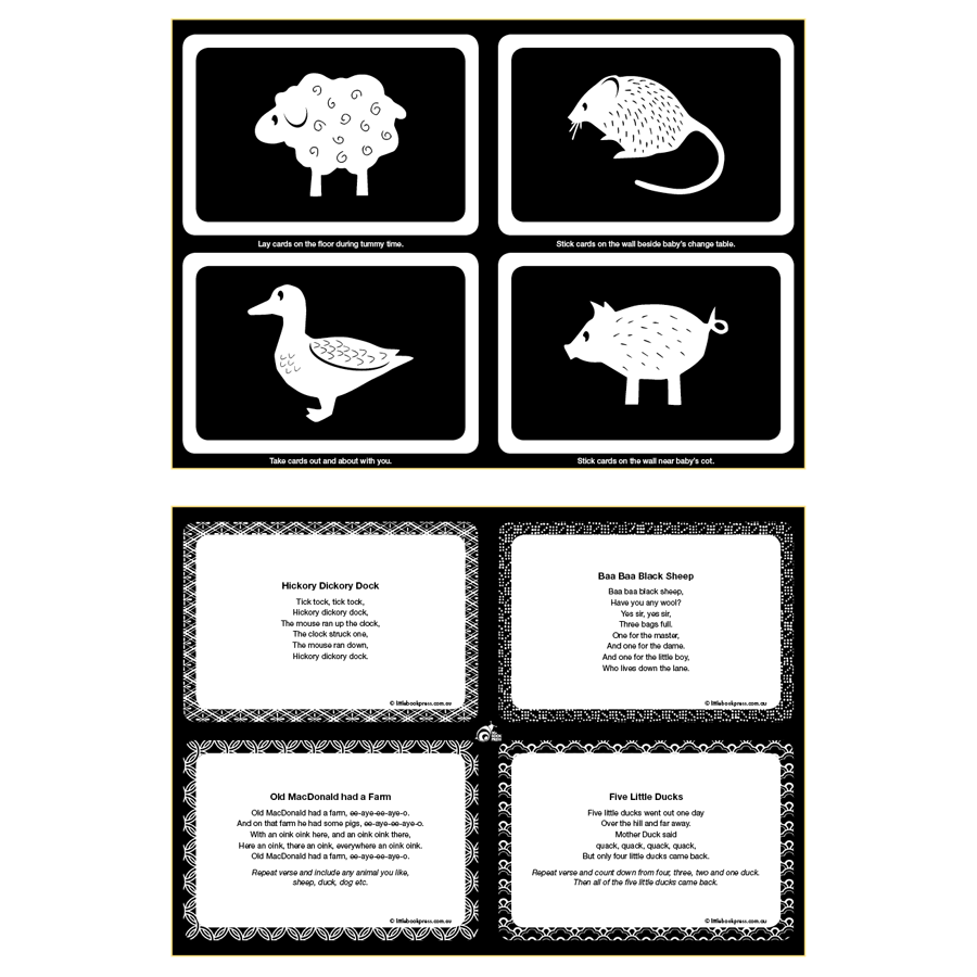Tummy Time is important for a baby’s physical development and Tummy Time cards are a great tool to use as the baby will focus on what is in front of them. A4 sheet with 4 x perforated pop out cards. 