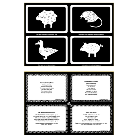 Tummy Time is important for a baby’s physical development and Tummy Time cards are a great tool to use as the baby will focus on what is in front of them. A4 sheet with 4 x perforated pop out cards. 