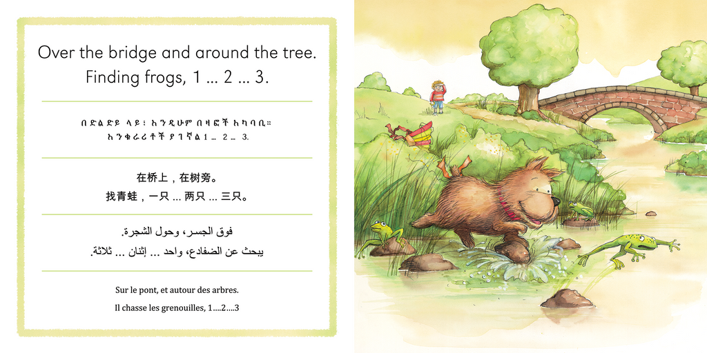 Wilbur the book (Multilingual, English, Amharic, Chinese, Arabic & French). A delightful story of a very endearing dog named Wilbur who spends his day exploring his local neighbourhood. A perfect book for toddlers and preschoolers. 
